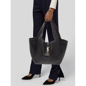 Saint Laurent le 5 A7 Bea Tote Deerskin Leather Shoulder Bag Women Black